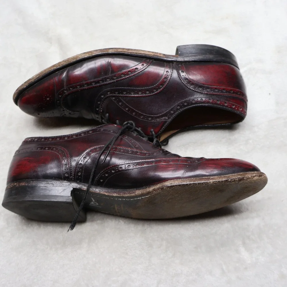 Johnston & Murphy Mens 9D Oxford Shoes Wine Leather Brogue Wingtip Dress 15-1133
